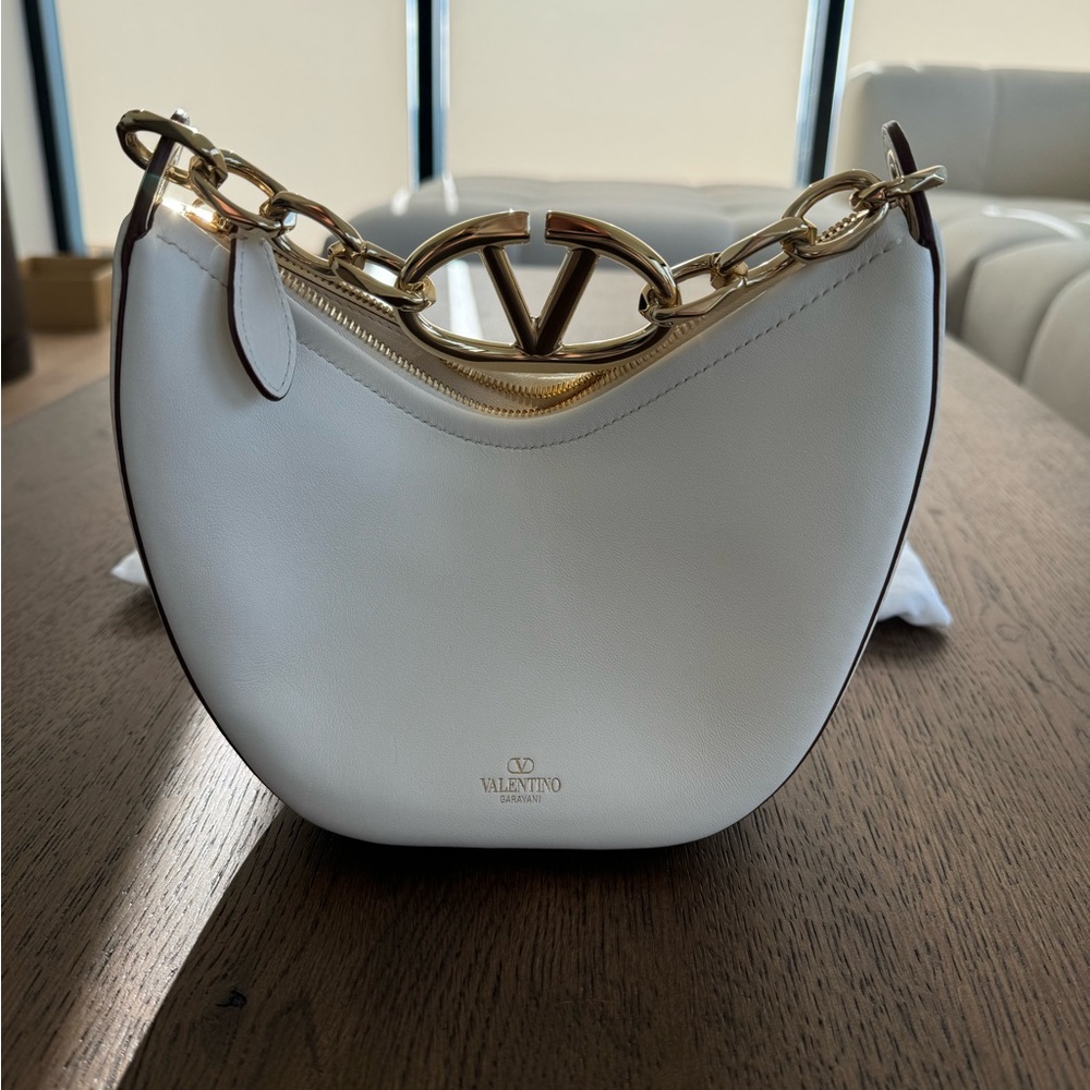 VALENTINO GARAVANI VLOGO MOON MINI HOBO BAG IN NAPPA LEATHER WITH CHAIN